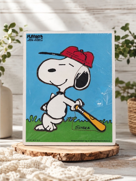 playskooom Other - Vintage Playskool Snoopy Baseball Puzzle Peanuts Nursery Decor Retro Toy USA